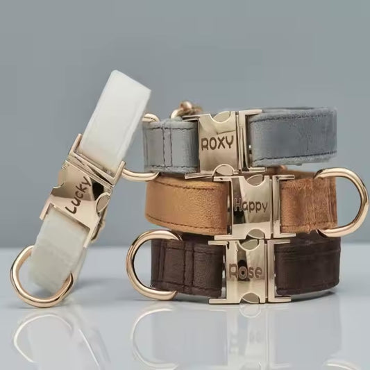 Collier pour chien en velours personnalisé "Emilia" avec gravure - Réglable & Élégant