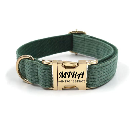 Collier pour chien en velours côtelé personnalisé "Mira" avec gravure | Disponible en gris, rose et vert