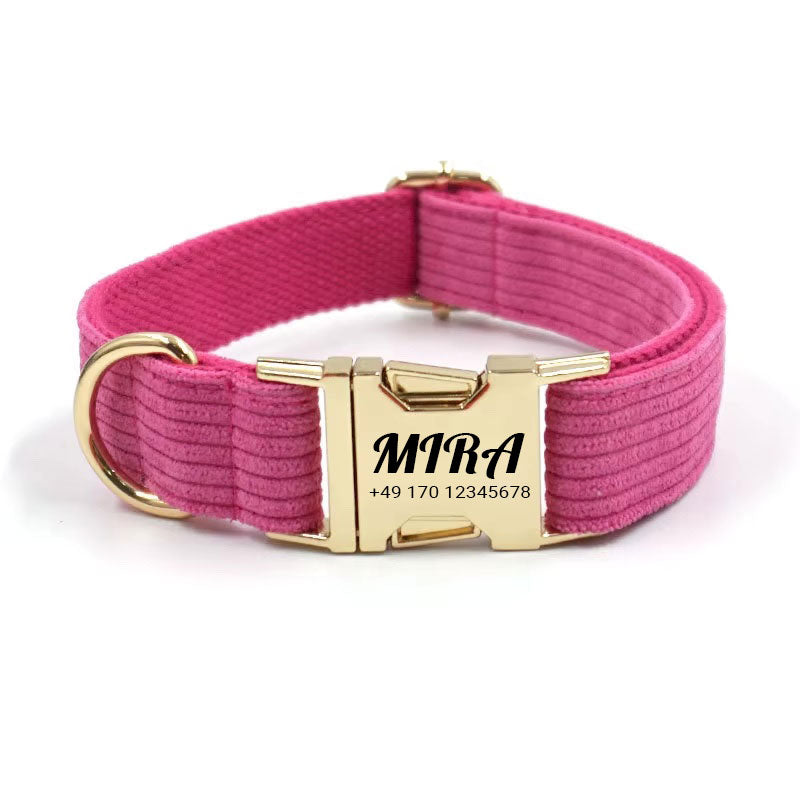 Collier pour chien en velours côtelé personnalisé "Mira" avec gravure | Disponible en gris, rose et vert