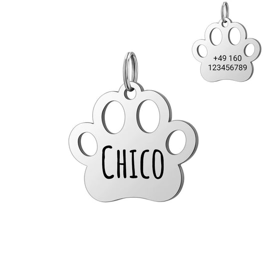Médaille pour chien personnalisée avec gravure en acier inoxydable - nom & numéro de téléphone - 30 mm - or, argent & rose