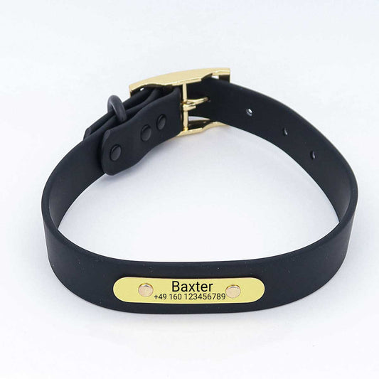 Collier de chien en biothane imperméable "Baxter" avec gravure - nom & numéro de téléphone - Outdoor - vert ou noir - S, M, L