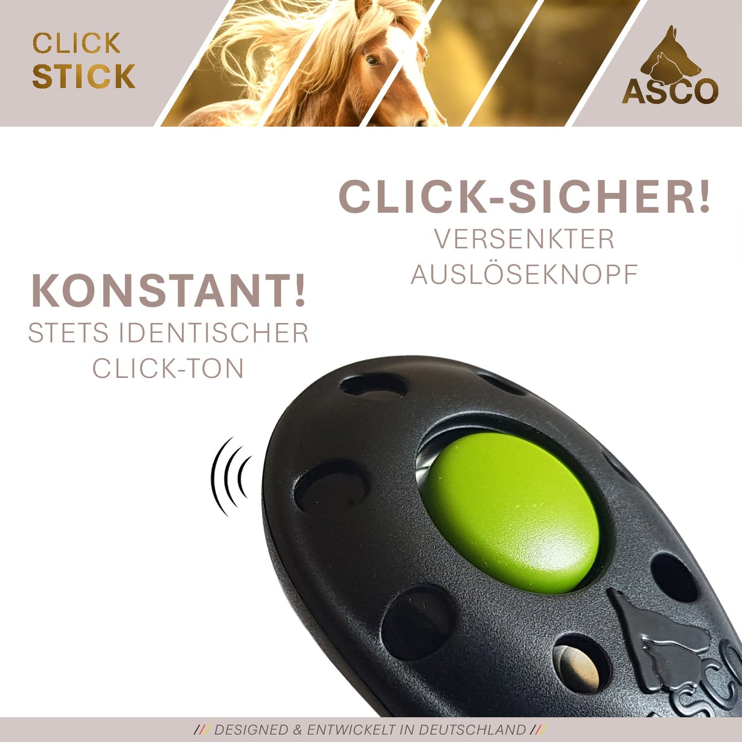 ASCO ClickStick - Target Stick avec Premium Clicker amovible - Tige de Target pour chiens chats Clickertraining - Targetstick extensible avec clicker supplémentaire - Tige de Target pour Target-Training