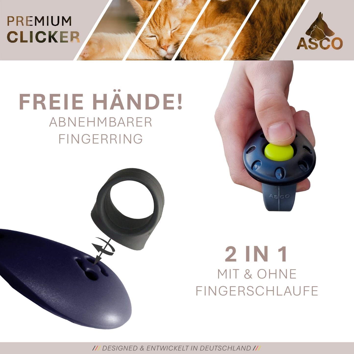 ASCO Finger Clicker - Clickertraining Premium Clicker pour chiens, chats, chevaux