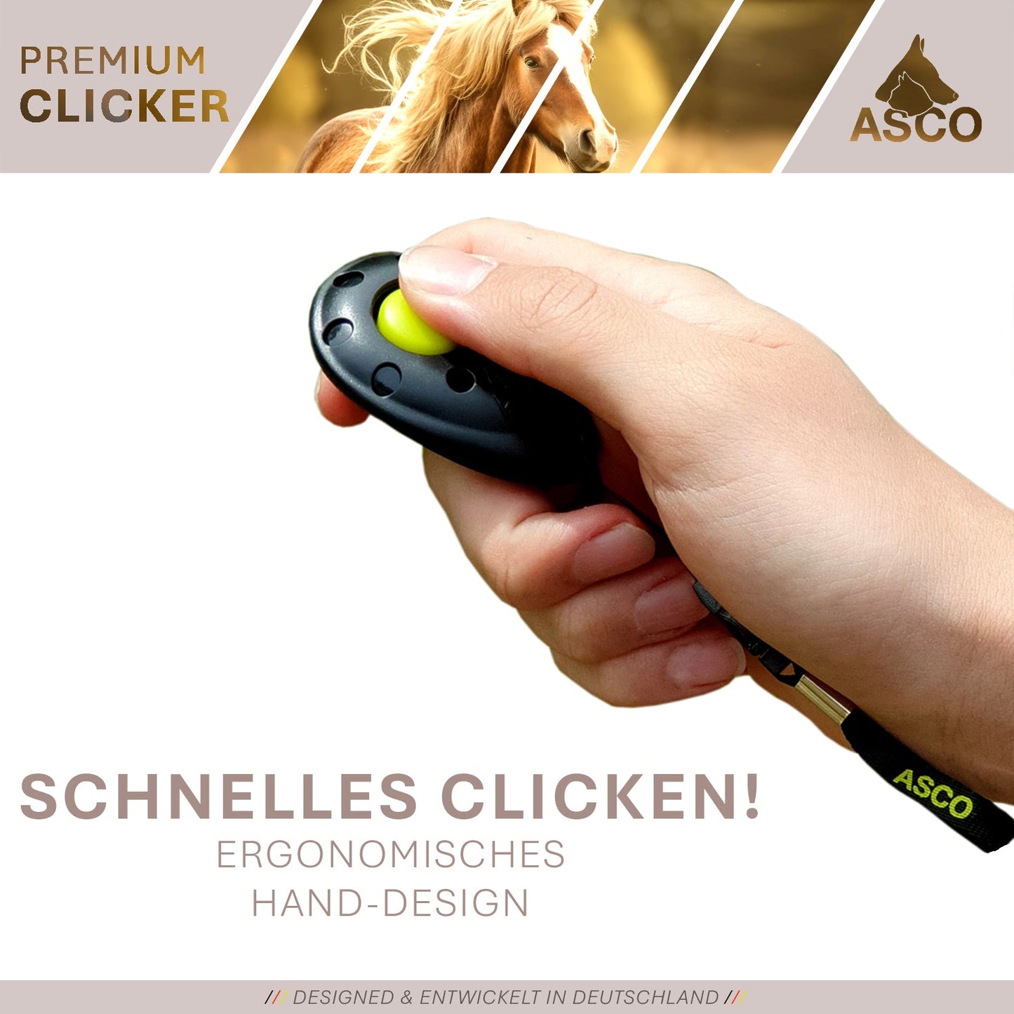 ASCO Finger Clicker - Clickertraining Premium Clicker pour chiens, chats, chevaux