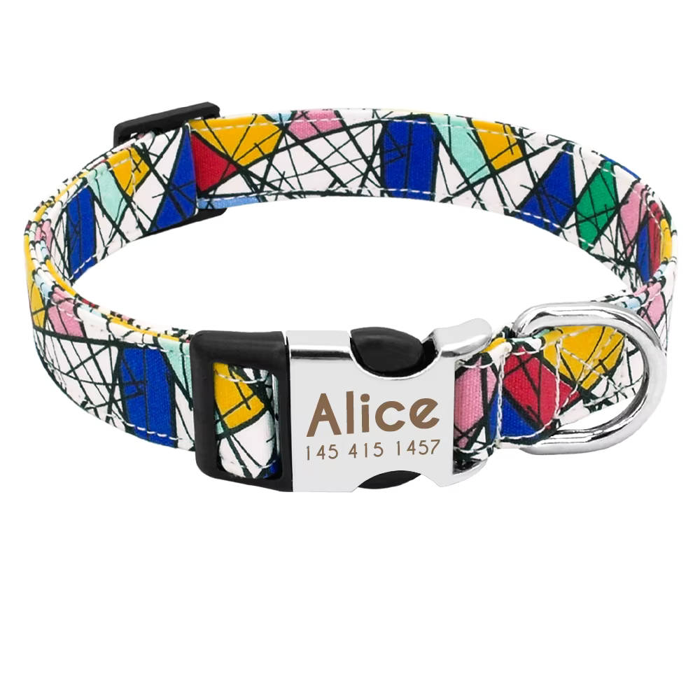 Collier de chien "Miro" gravé avec nom et téléphone, nylon, Art Style