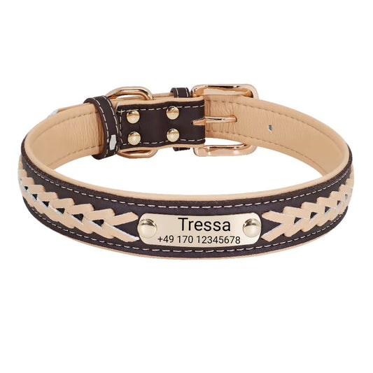 Collier pour chien avec le nom "Tressa". Gravure du nom et du téléphone, en trois tailles différentes 