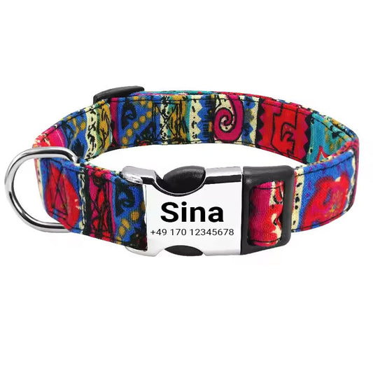 Collier pour chien « Sina » – Personnalisé avec nom & numéro | Réglable, coloré & robuste 
