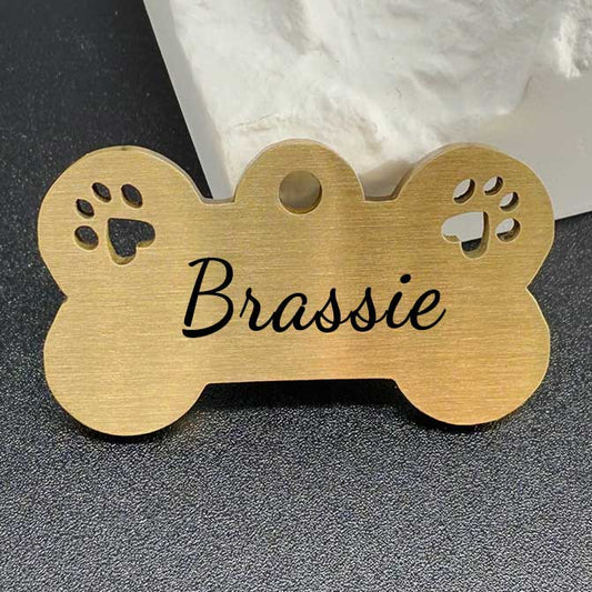 Noble plaque de chien en laiton "Brassie" avec design de patte et gravure individuelle
