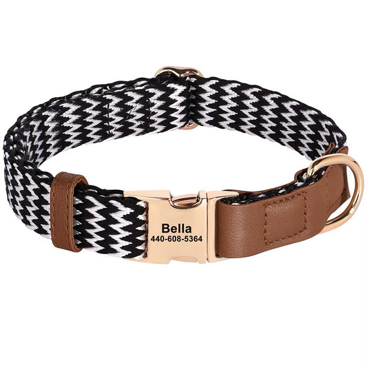 Collier de chien personnalisé Lovi en nylon & cuir - nom & numéro de téléphone (S-L)