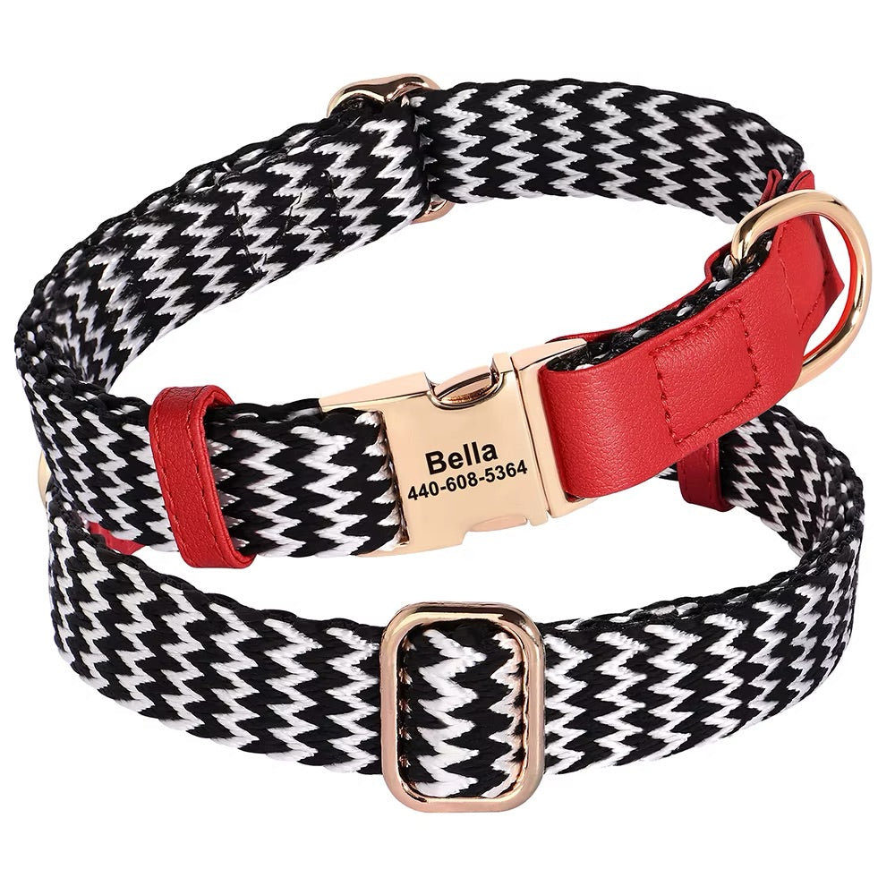 Collier de chien personnalisé Lovi en nylon & cuir - nom & numéro de téléphone (S-L)