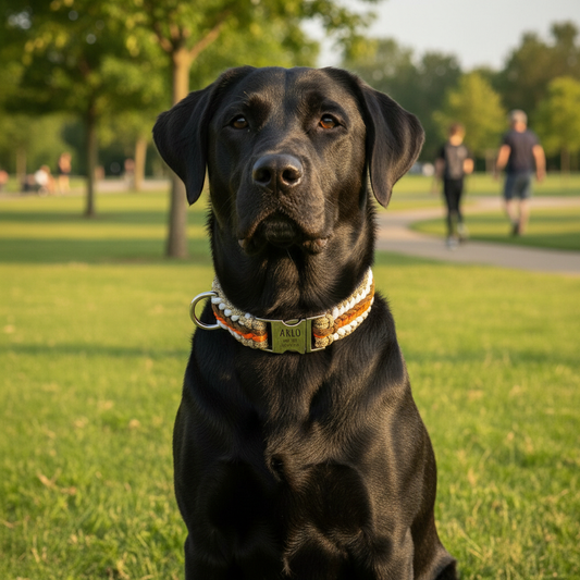 Arlo - Collier de chien en paracorde gravé à la main | Orange-marron-blanc-beige