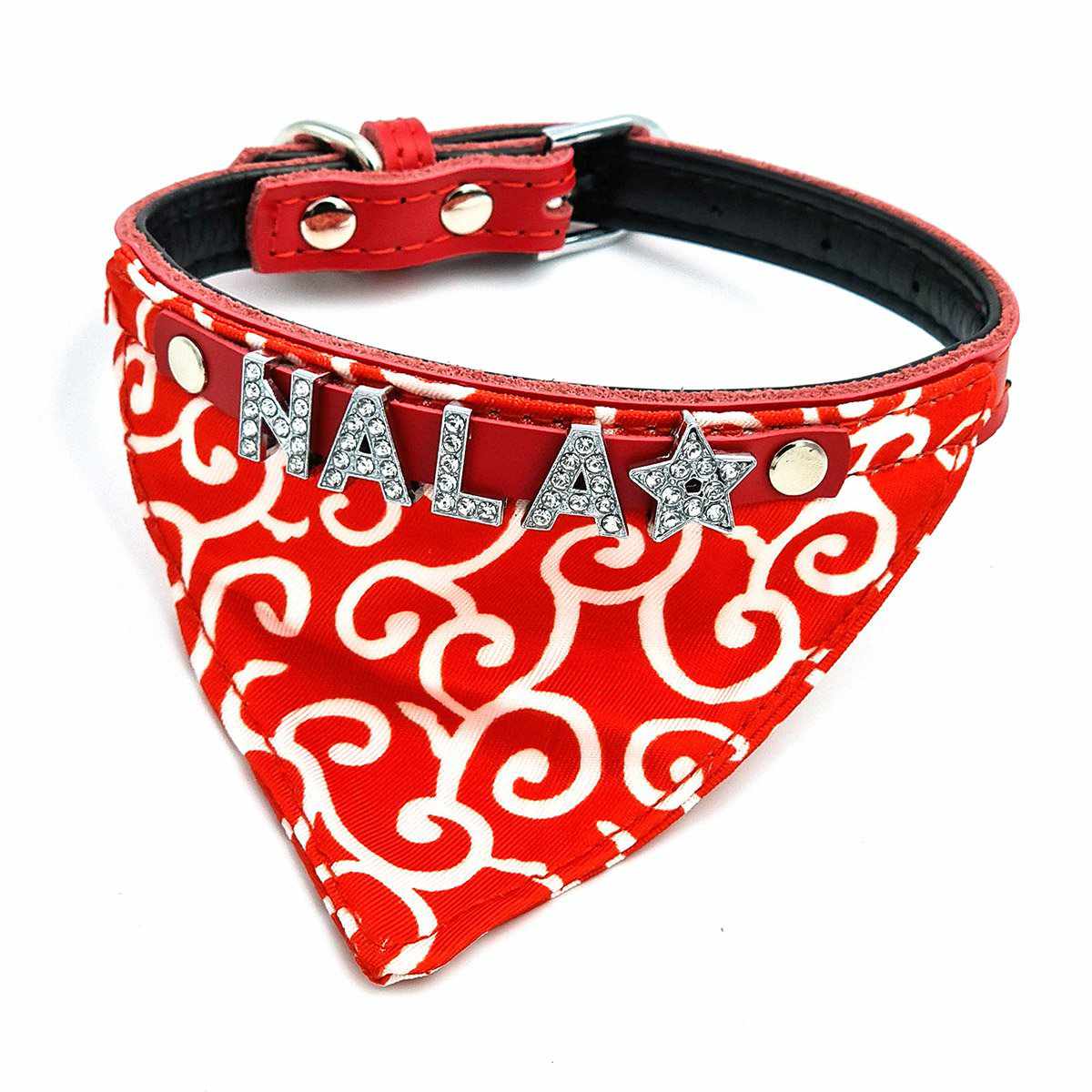 Süßes Bandana Hundehalsband Leder personalisiert mit Glitzersteinen + Symbol