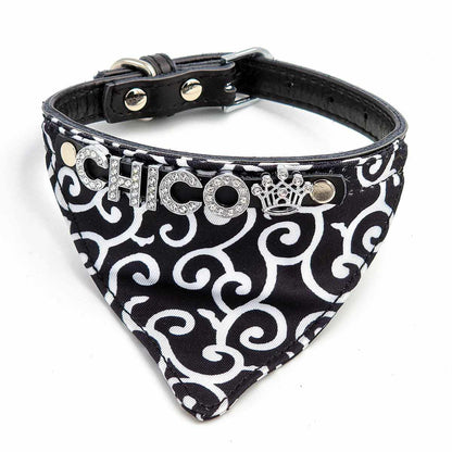 Süßes Bandana Hundehalsband Leder personalisiert mit Glitzersteinen + Symbol